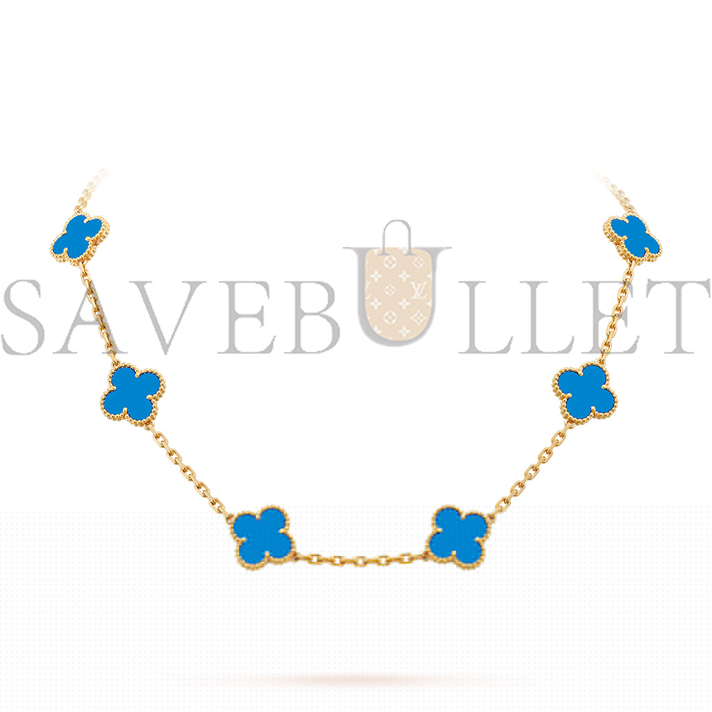 V*N CL*F arpels vintage alhambra necklace, 10 motifs - yellow gold, agate  vcarp34800